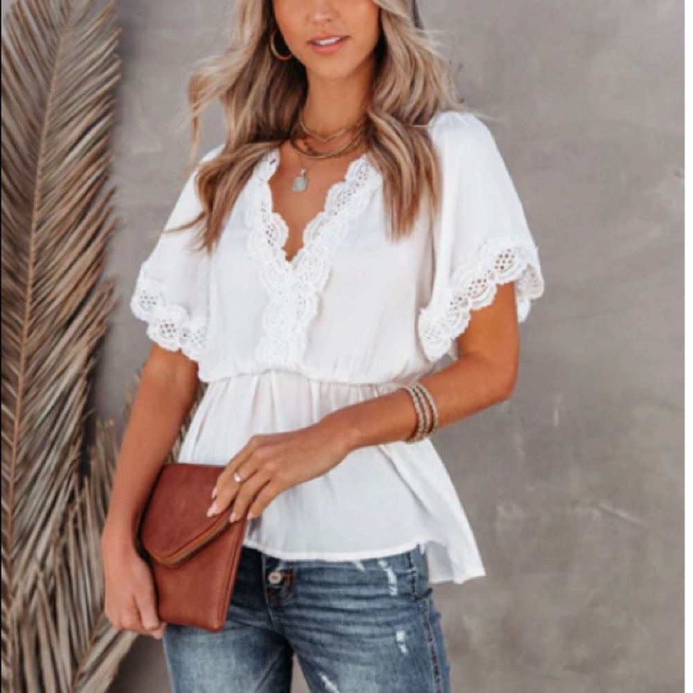 VICI Peplum Blouse with Lace Detail